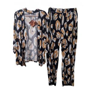 Iman 2-Piece Open Cardigan and Pants, Size 2X, Tan/Black/White